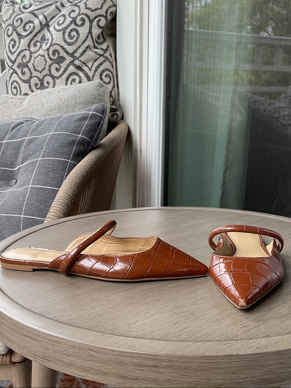MICHAEL Michael Kors Cognac Croc-Embossed Pointed Slingback Mules